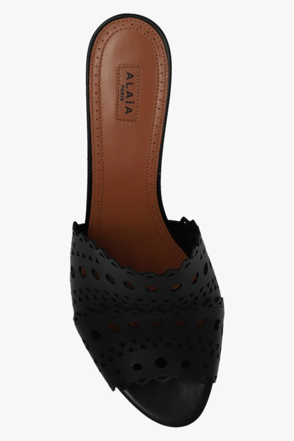 シューズ・サンダルその他 ALAIA Women Shoes AA3T019TK024LE Black ALAÏA BLACK INFRADITO SANDALS IN FISHNET & LEATHER | ALAÏA AM